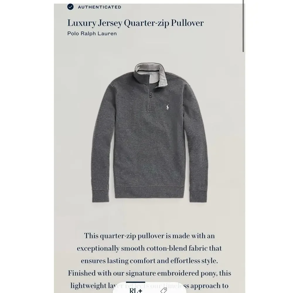 Polo Ralph Lauren Mens Luxury Jersey Quarter 1/4 Zip Pullover Size M Preppy Gray